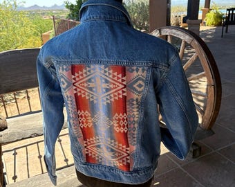 Nora: maat M: Pendleton Wool Medium Blue Old Navy Denim Southwestern Cowgirl-stijl,