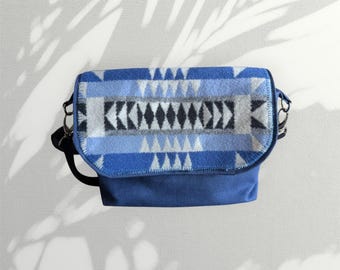 Jillian Cross Body Adjustable Purse made with Pendleton Fabric Mission Trail Blue