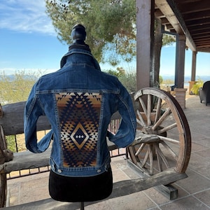 Emma- - Size XS Levi's Denim Jacket with Pendleton Mission Trail Navy Wool Back Panel