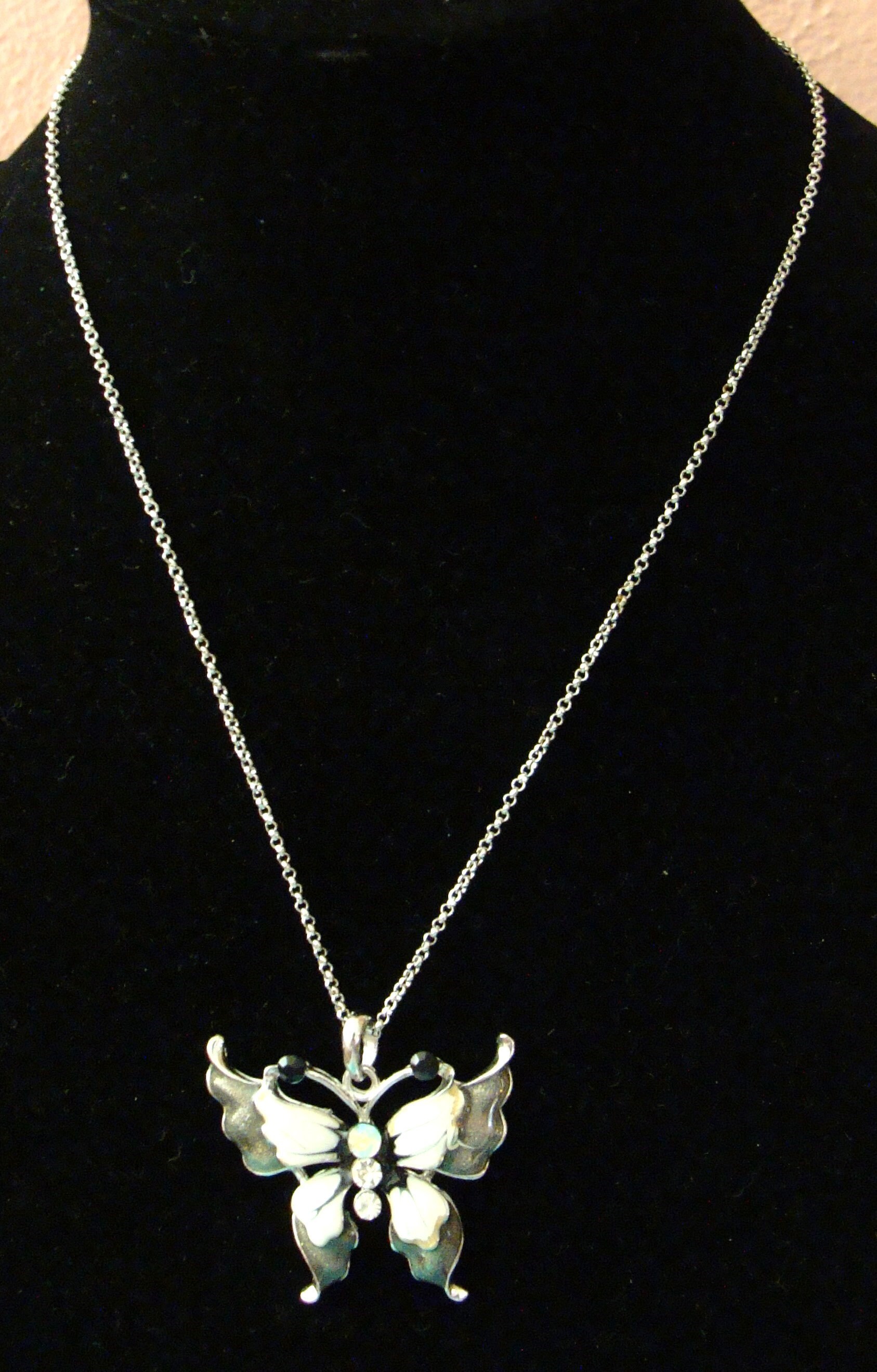 Butterfly necklace vintage enamel and rhinestone Etsy