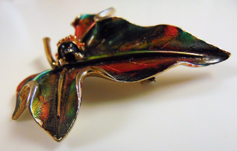 ART lady bug on leaf brooch