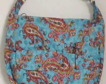 Zipper Handmade Purse, two zipper Pre-Quilted Fabric  with coin purse, Cloth Handbags, Handbag 288A-1