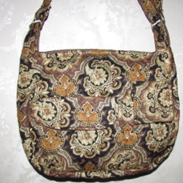 Zipper Handmade Purse, two zipper Pre-Quilted Fabric Brown Paisley with coin purse, Cloth Handbags, Handbag 92A-1
