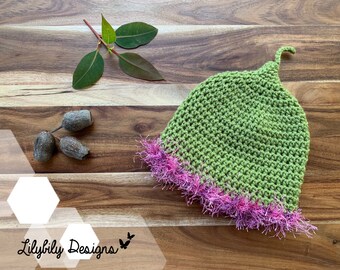 Gumnut Baby Flower Fairy Beanie Hat Newborn to 24 months Snugglepot Cuddlepie May Gibbs Australia green / pink