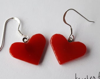 RED Tinted heart jewelry!  glass earrings made by Jenefer Ham