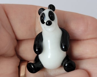 Panda bear - glass sculpture made by Jenefer Ham