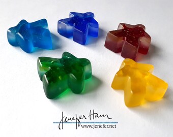Glass Meeples - SET OF 4 or 5! Sandblasted Cast glass Player Markers by Jenefer Ham Pawns Board Game Glass Sculpture