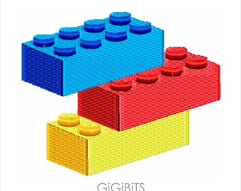 3D Building Blocks Filled Embroidery INSTANT DOWNLOAD