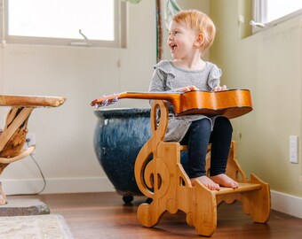 Kid's Bamboo Music Note Stool; Children's Personalzied Gift; Music nursery
