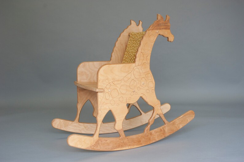 Wooden Giraffe Childs Rocking Chair With Giraffeprint Etsy