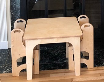 Birch Kids Table and 2 Chair Set in Baltic Birch; Waldorf Children's Nursery Table, Playroom Table and Chairs