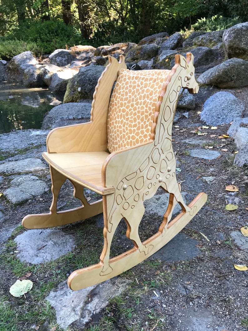 Wooden Giraffe Childs Rocking Chair With Giraffeprint Etsy