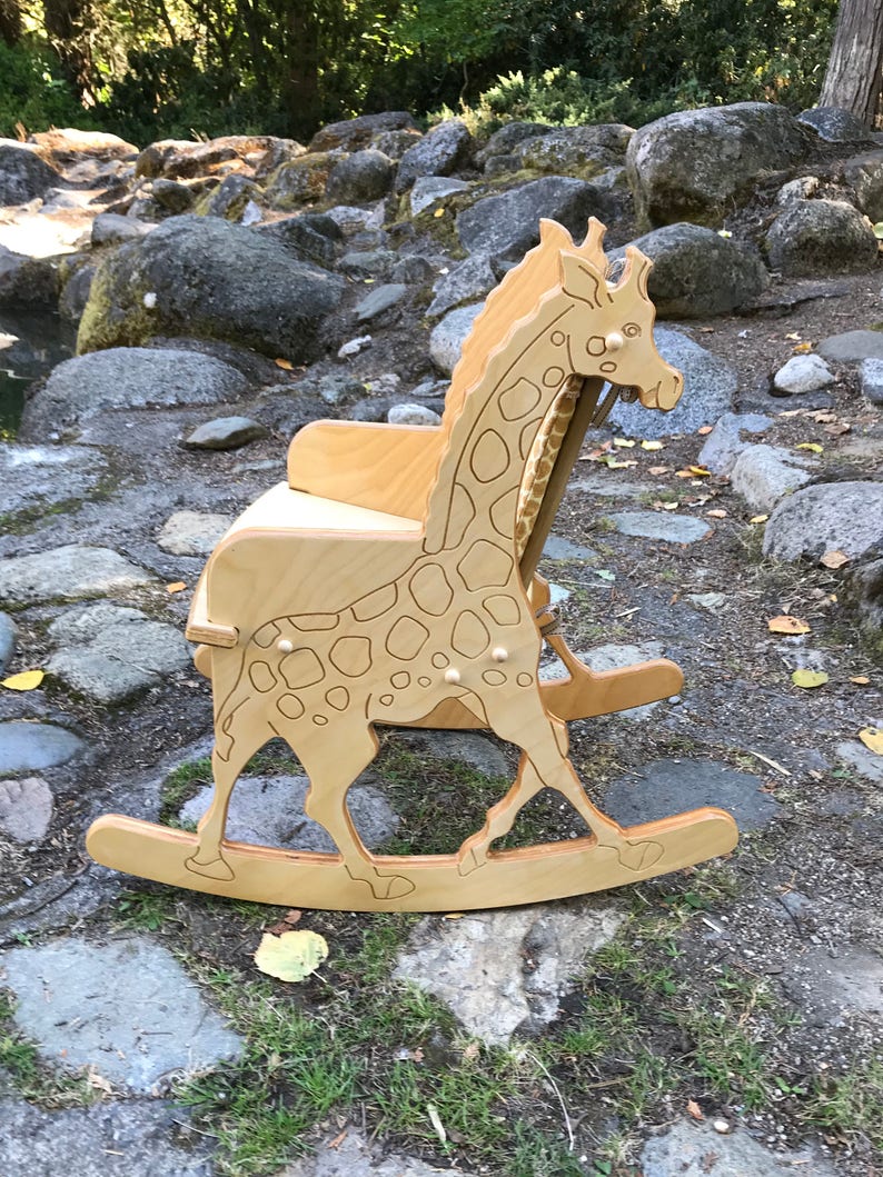 Wooden Giraffe Childs Rocking Chair With Giraffeprint Etsy