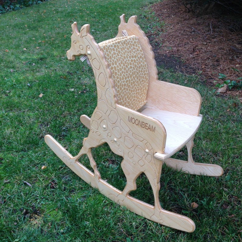 Wooden Giraffe Childs Rocking Chair With Giraffeprint Etsy