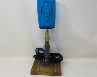 Short Blue Glass Industrial Pipe Lamp