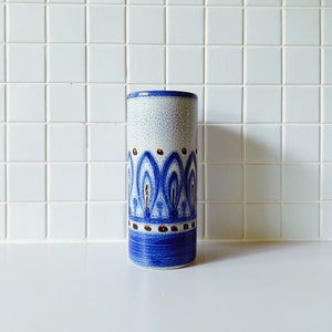 Cylinder vase with folklore pattern and salt glaze MCM ceramics design 70s west german studio ceramics