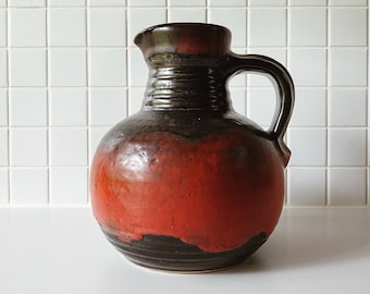 Bay ceramic Fat Lava vase in red and black, 70s, MCM, WGP