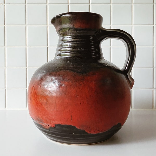 Bay ceramic Fat Lava vase in red and black, 70s, MCM, WGP