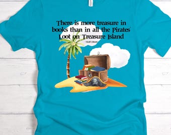 Pirate Reading Treasure Graphic T-Shirt Design: Books Loot Treasure Island PNG (Digital Download)