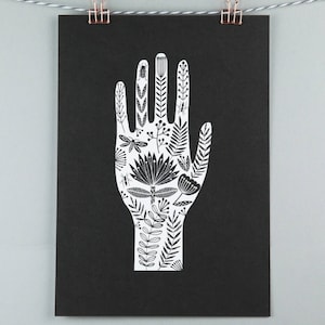 A3 art print, tattoo inspired hand illustration image 1