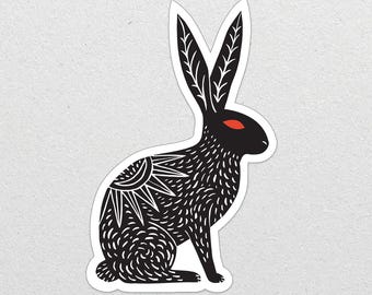 Folklore Black Hare Rabbit Die Cut Sticker