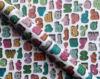 Gift wrap carnival letters & numbers, wrapping paper, colourful wrap