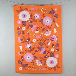 Mid Century orange floral tea illustrated towel