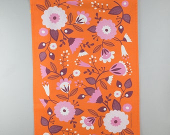 Mid Century orange floral tea illustrated towel