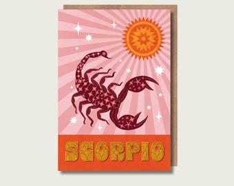 Scorpio Star Sign Zodiac Greetings Card, Astrology art