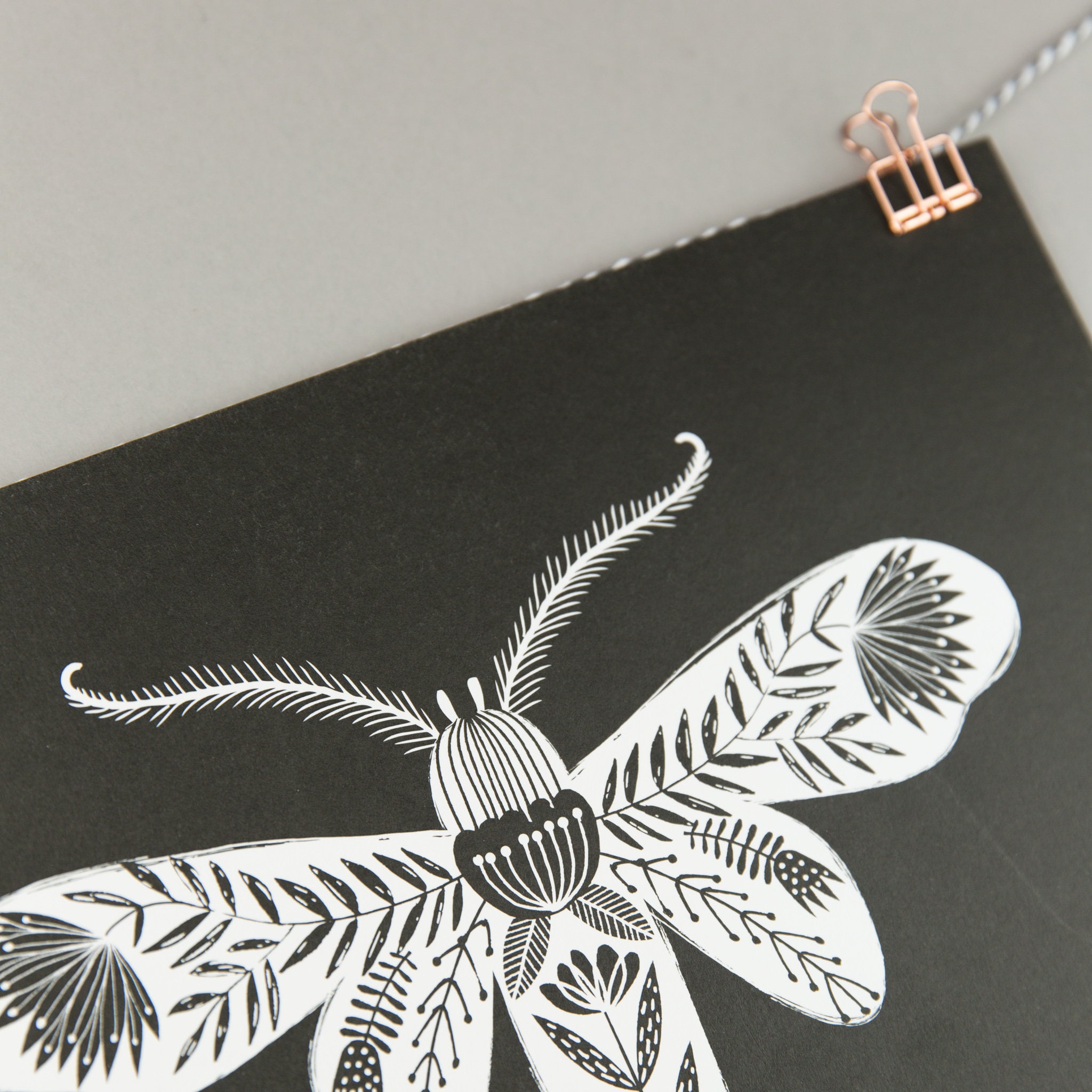 A4 Art Print, Folk Art Moth Illustration With Black Background - Etsy UK