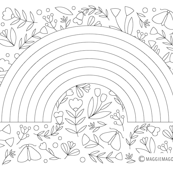 RAINBOW, PDF digital download colouring sheet/embroidery template
