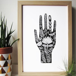 A4 art print, detailed hand tattoo style illustration