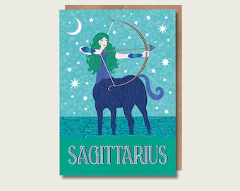 Sagittarius Star Sign Zodiac Greetings Card, Astrology art