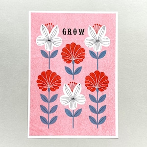 A4 'GROW' floral risograph print