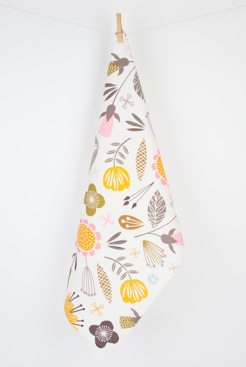 Woodland whimsical floral illustrated tea towel image 3