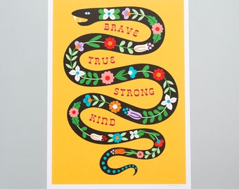 Bright Snake Illustrated A4 Print