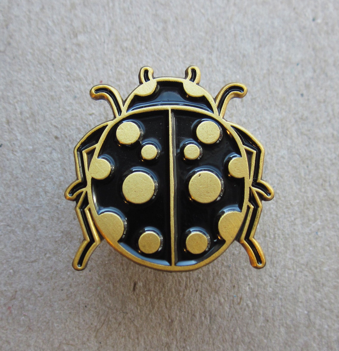 Ladybird Enamel Pin Brooch Beetle Badge Black and Gold Metal Etsy