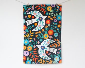 Two Birds Patterned Tea Towel