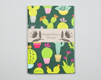 A6 dark green cactus pattern notebook, journal sketchbook