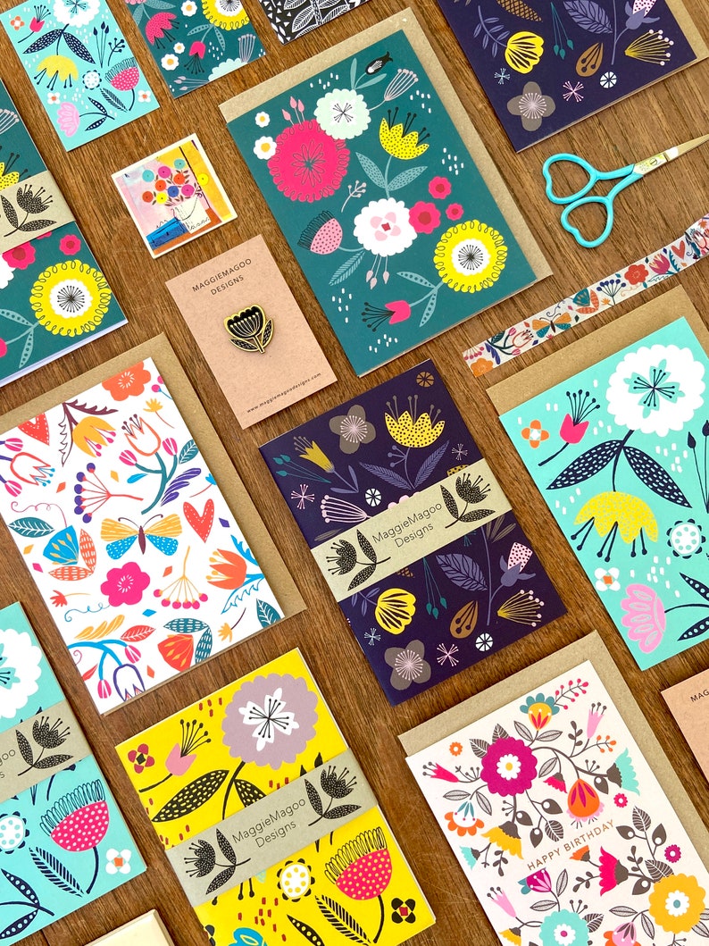 Carte d'anniversaire, motif floral rétro image 3
