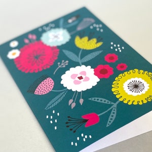 Carte vierge florale bleu sarcelle image 2