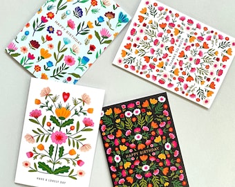 Quatro cartões de felicitações florais populares