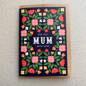 Mum card, For Mum With Love, folky floral design image 1