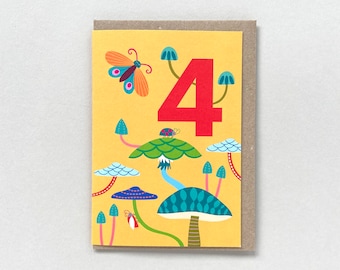 Cartão colorido para o 4º aniversário das crianças