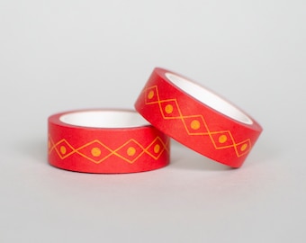 Red and yellow diamond and spot washi tape