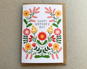 Cartão de dia das mães folk floral, feliz dia das mães