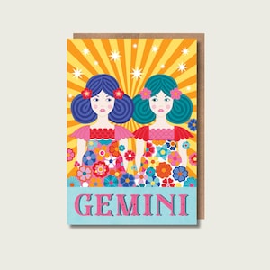Carte de voeux du signe astrologique du zodiaque Gémeaux, art astrologique