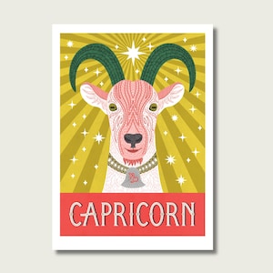 Stampa artistica A4 dello zodiaco Capricorno, illustrazione di una capra