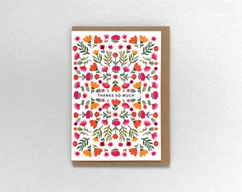 Thank you card, folk floral pattern