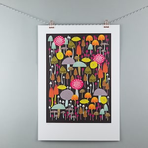 A3 wall art print. toadstool & mushroom illustration image 1